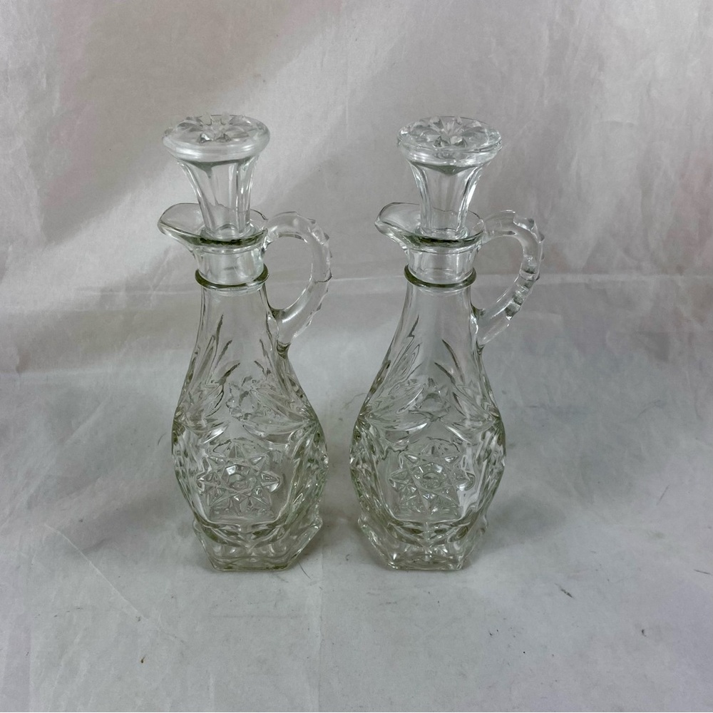 Anchor Hocking Vtg Star of David Glass Oil Vinegar Cruet Set w/ Stopper 7.5” T - Picture 2 of 13